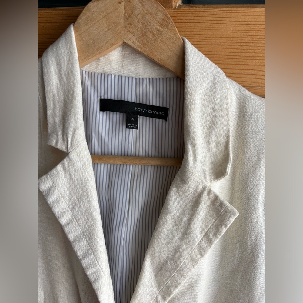 White Linen Blend Tailored Blazer with Gold Buttons | Size 4 - Picture 2 of 10
